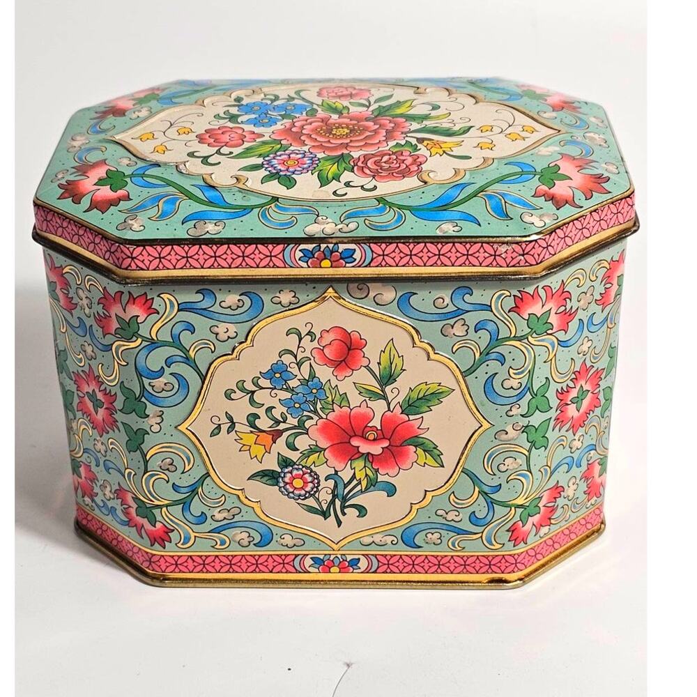 Vintage Daher Tin | Made in England | Chinoiserie Floral |Octagonal |1960s–1970s